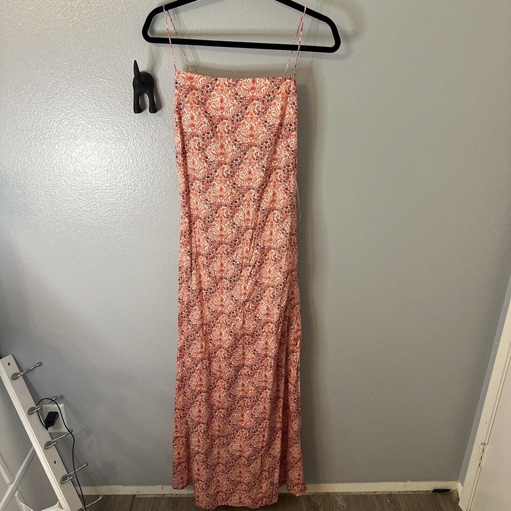 ZARA SS20 PINK ECRU FLORAL PRINT STRAPPY LONG MAXI BACKLESS DRESS SIZE S BNWT